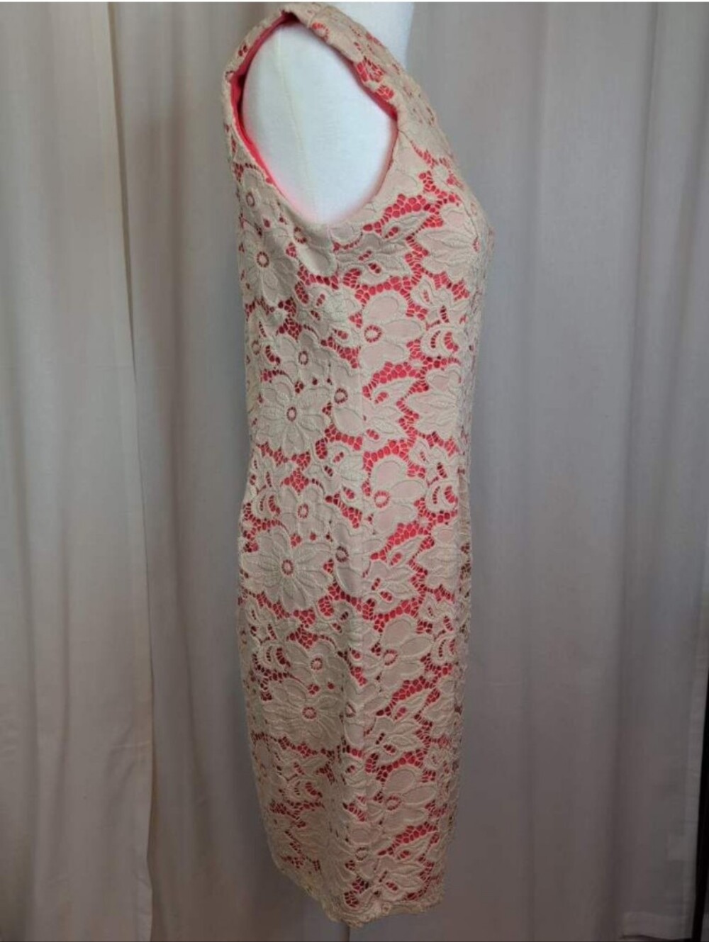 Signature By Robbie Bee Lace Overlay Sleeveless Dress Ivory Coral Pink Size 8 - Picture 4 of 6